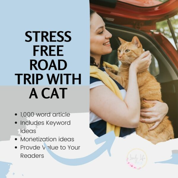 woman helping cat on a road trip